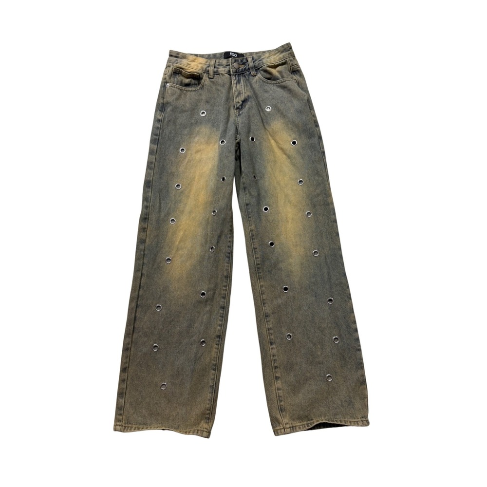 EGO Grommet Wide Leg Jeans Y2K‎ Grunge Streetwear Brown Wash Size US 4